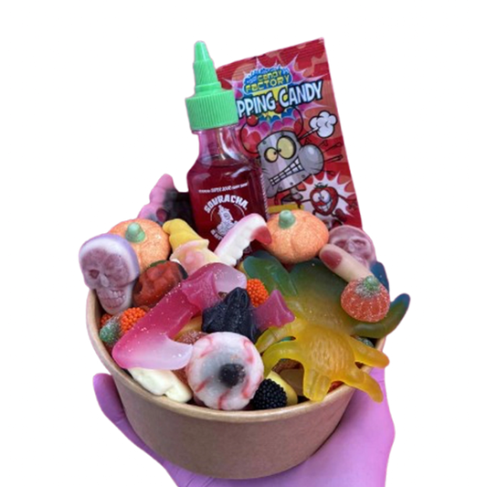 halloween candy salad bowl + souracha + popping candy
