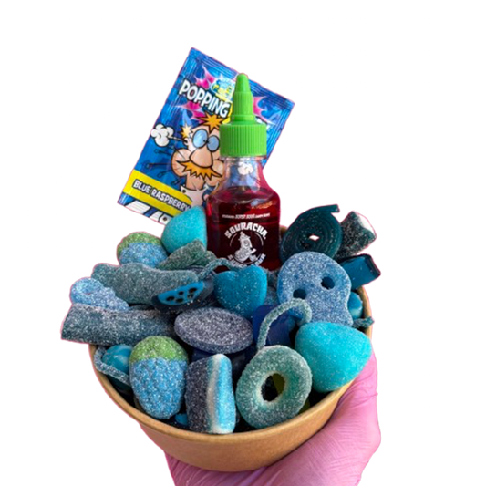 blue candy salad bowl + souracha + popping candy