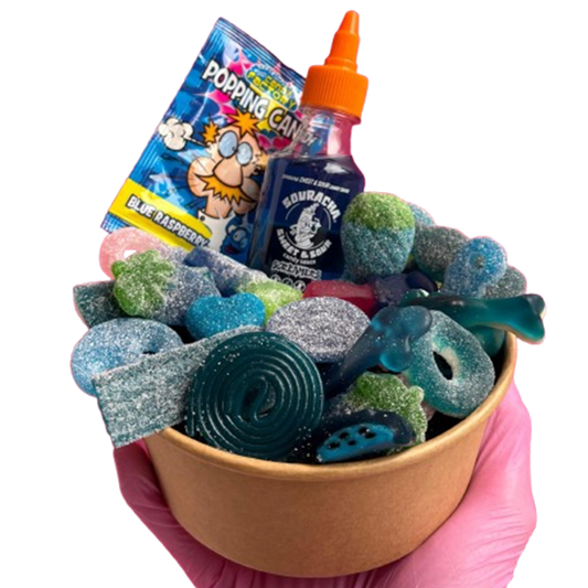 blue candy salad bowl + blue souracha + popping candy