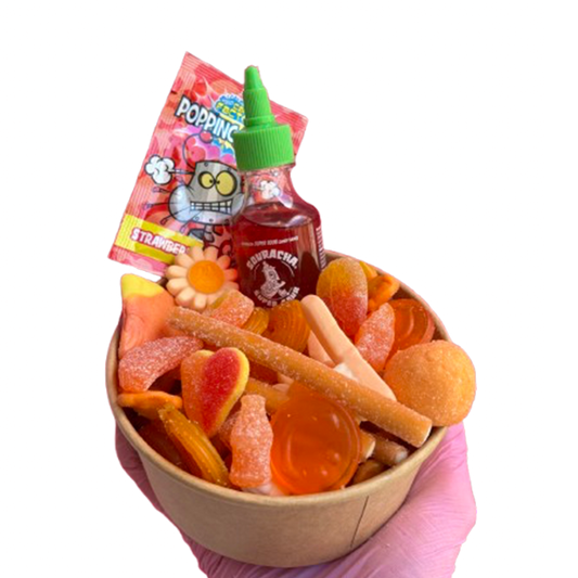 peach & orange candy salad bowl + souracha + popping candy