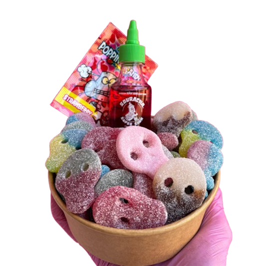 skulls candy salad bowl + souracha + popping candy