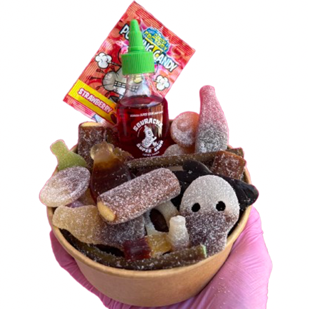 cola candy salad bowl + souracha + popping candy
