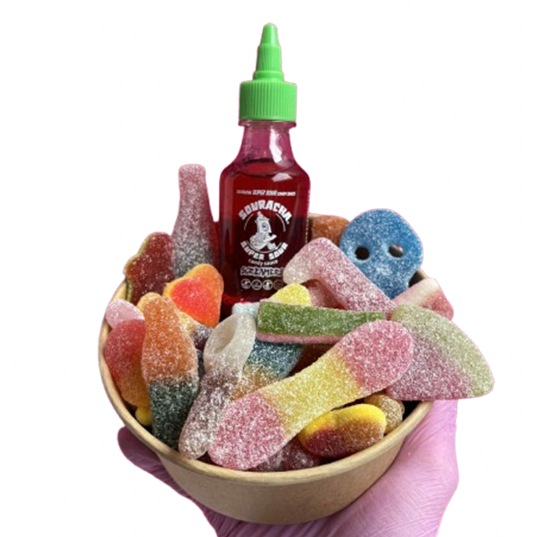 fizzy candy salad bowl + souracha + popping candy