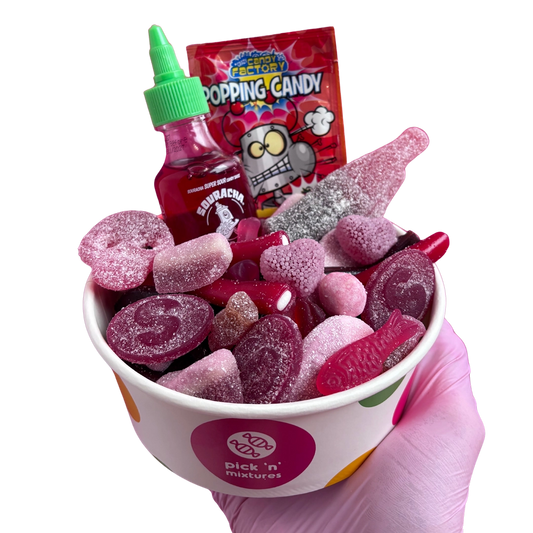 cherry candy salad bowl with souracha and popping candy