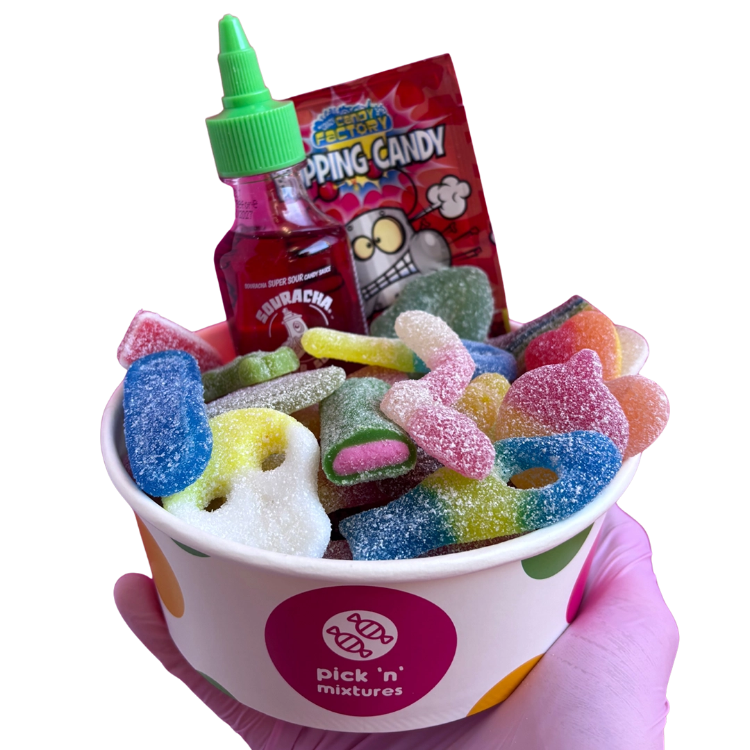 fizzy candy salad bowl + souracha + popping candy