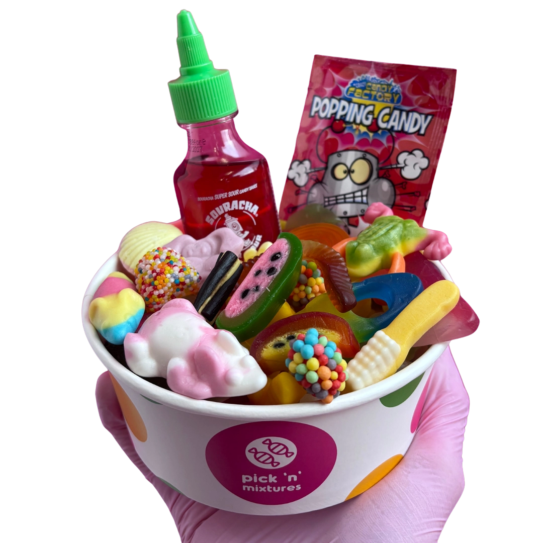 jelly candy salad bowl + souracha + popping candy