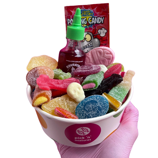swedish candy salad bowl + souracha + popping candy