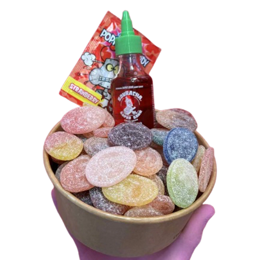 swedish ovals candy salad bowl + souracha + popping candy