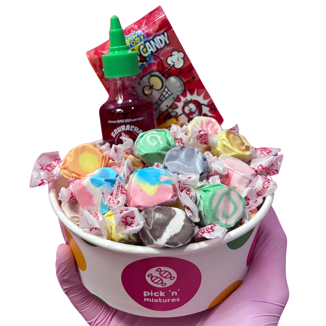 salt water taffy candy salad bowl with souracha and popping candy (Copy)