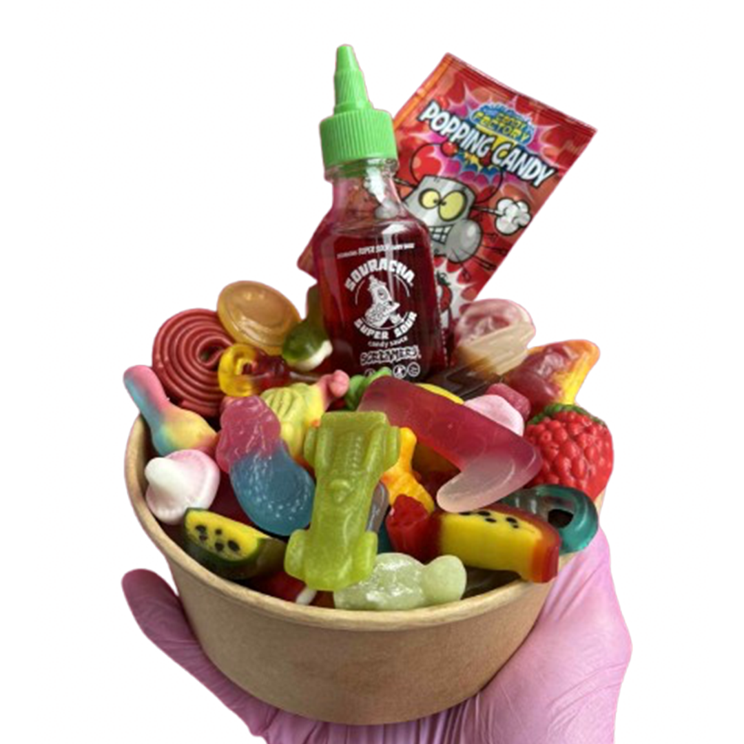 jelly candy salad bowl + souracha + popping candy