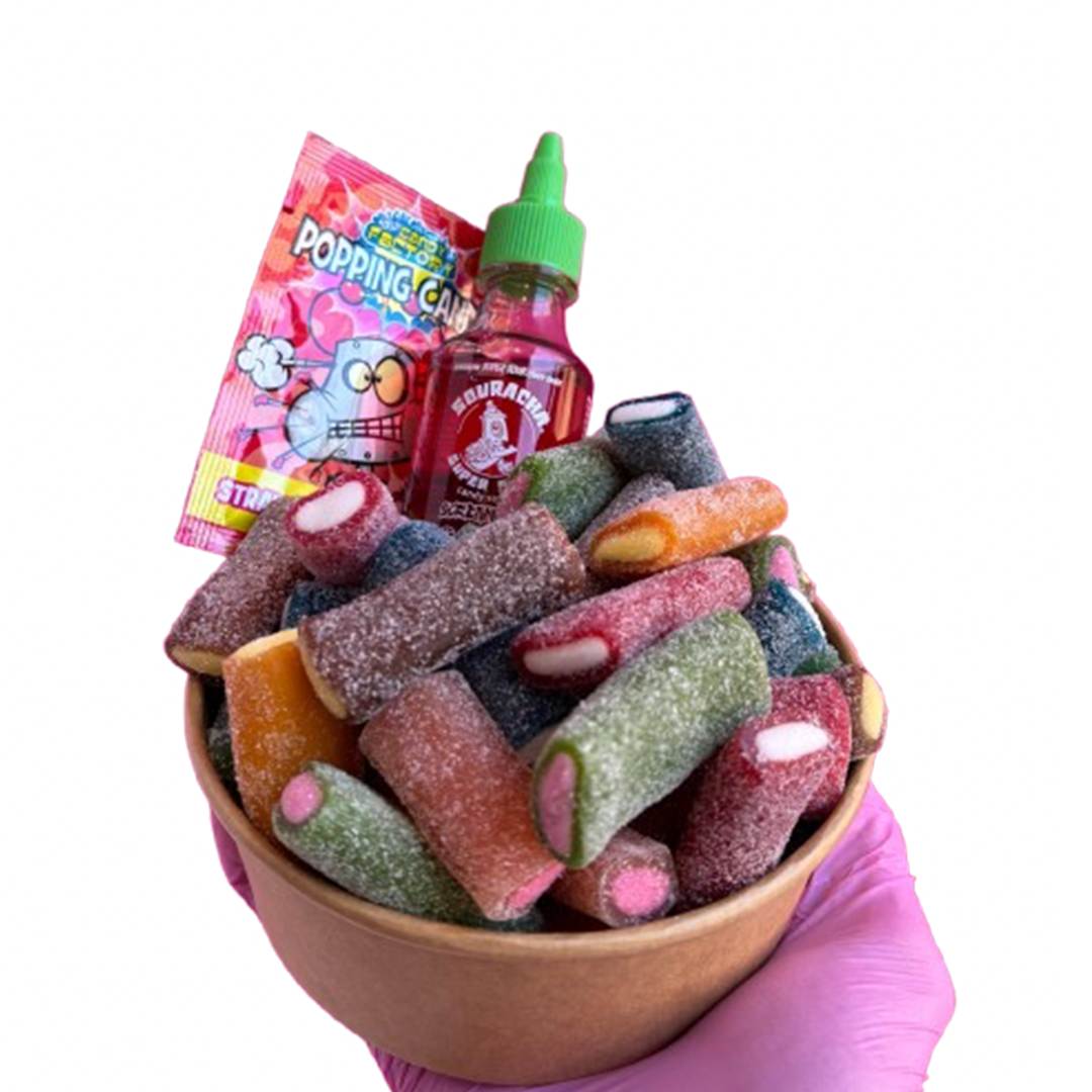 rockets candy salad bowl + souracha + popping candy